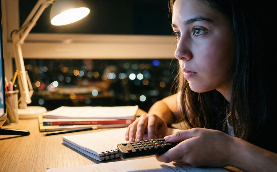 Student working late in a notebook
